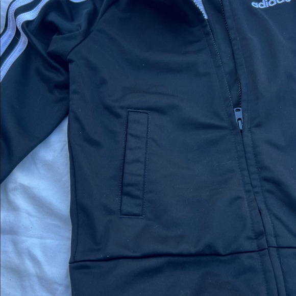 Adidas Boys Black Sporty Soccer Zip Front Jacket with White Accents:: - Picture 5 of 9